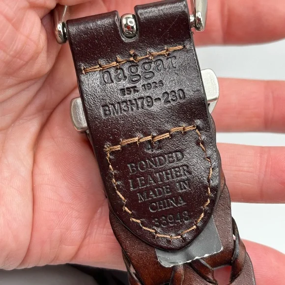 Haggar dark brown chain link vintage leather belt woven western unisex boho #8 - Picture 6 of 12